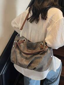 Fashionable Retro Large Capacity Pleated Tote Bag For Women, Versatile For Outdoor Travel And Leisure