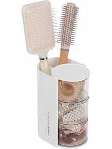 Organizador de 3 capas para accesorios de cabello y brochas de maquillaje con almacenamiento giratorio para joyas y artículos pequeños - Blanco - Ver 1