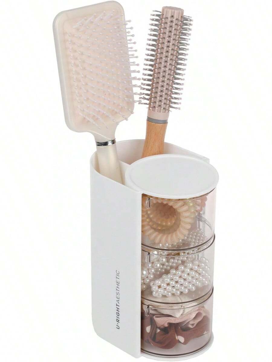 Organizador de 3 capas para accesorios de cabello y brochas de maquillaje con almacenamiento giratorio para joyas y artículos pequeños - Blanco - Ver 1