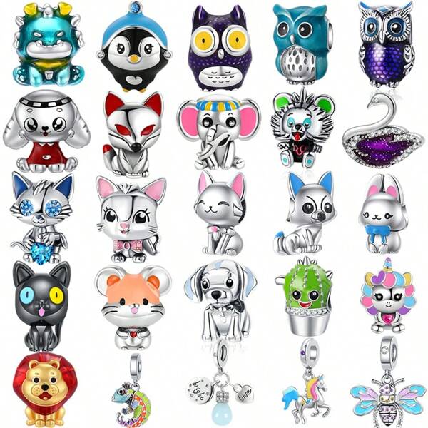 MIHUA 1 PC Owl, Swan, Penguin, Cat, Dog, Fox, Animal Series Lion Charm Beads Fit Original Snake Bracelet Necklace Beads For Diy Jewelry Making Women Jewellery Gift For Girl Daughter