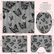 1/4 Stück Grau & Schwarz Schmetterling Design Duschvorhang Set, wasserdichter Duschvorhang, Badezimmermatte, U-förmiger Toilettendeckel, dekorativ, modische Raumteiler, ohne Bohren, maschinenwaschbar Polyester Badezimmer Dekoration Herbst Dekoration Badezimmer Accessoires Schulanfang