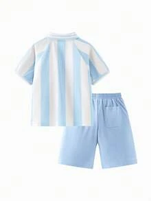 mini bala Boys' Sports Set – Quick-Dry Mesh Outfit With Retro Stripes, Sweat-Free Summer Look - White and Blue - View 5