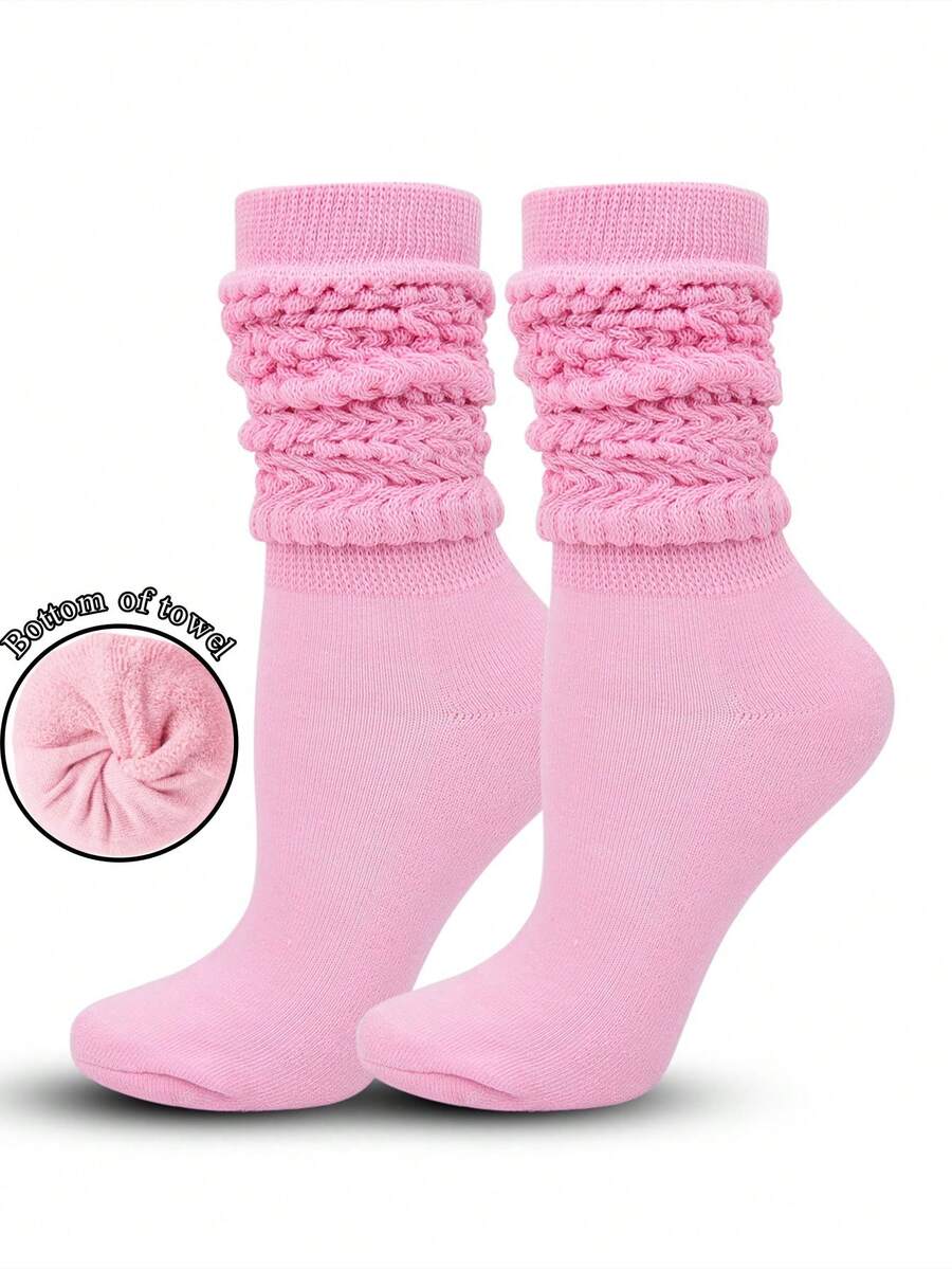 1 Pair Women's Mid-Calf/Knee High Slouch Socks, Solid Color Warm Socks, Cozy