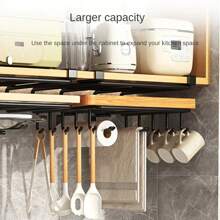 Kitchen Hanging Organizer Rack With Hooks Under Cabinet Paper Towel Dishcloth Hanger Cutting Board Pot Cover Holder Storage Shelf