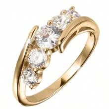 14 Karat vergoldeter eleganter Kupferring, besetzt mit 5 runden glänzenden synthetischen kubischen Zirkoniasteinen, brillanter Glanz ergänzt formelle Kleidung, Hochzeit, Verlobung, Brautschmuck, Damen Eheband, Antrag Party Accessoire, Valentinstag Geschenk