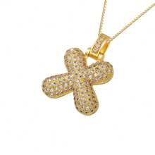 1pc Fashionable Gold Bubble Letter A-Z Necklace, Suitable For Men And Women Daily Wear
