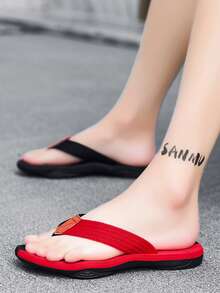 男士夏季凉鞋防滑沙滩人字拖休闲舒适度假拖鞋 - 紅色 - 查看 4