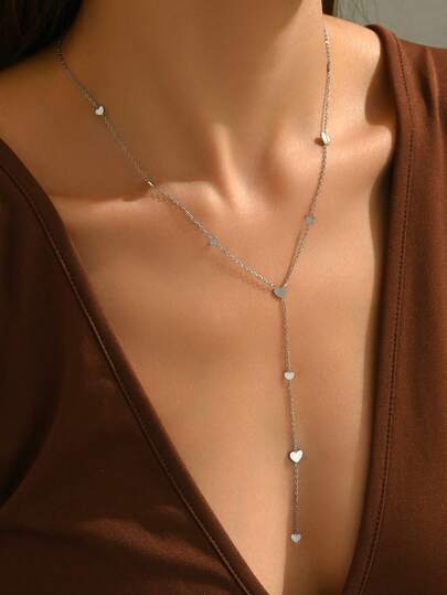 LIEBEIRIS 1 件 18K 镀金简约大号和小心形 Y 型项链不锈钢女士项链，适合日常佩戴和送礼，派对配饰