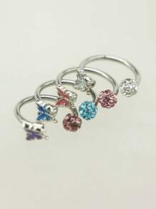 1pc Butterfly Shaped, Bat Lips Ring, Sparkling Harajuku Lip Ring, Cartilage Hoop, C-Shape, Pink & White, New Lip Piercing Jewelry, Suitable For Women's Daily Wear And Gift