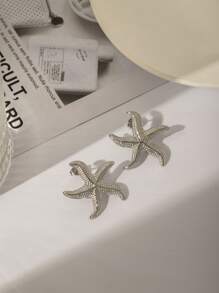 1 conjunto de 3 peças de colar e brincos da moda, corrente de aço inoxidável com pingente de estrela do mar, adequado para presente de joia diário feminino