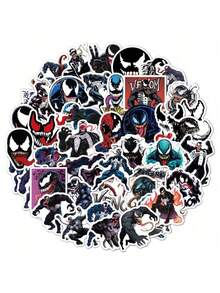 50Pcs Marvel Official Venom Character Collection PVC Stickers Office Marking Labels Luggage Computer Cell Phone Mug Desktop DIY Self Adhesive Stickers The Gift Of Christmas Halloween The Best Gift For Your Family - Black - View 2