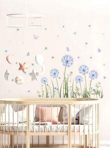 1 Pc Creative Blue PVC Waterproof Dandelion Removable Wall Decal For Living Room Decoration Bedroom Decoration Window Decoration Kitchen Decoration TV Wall Background Decoration Bathroom Decoration And Home Decoration Wall Stickers Wall Decor Wall Sticker Personalised Stickers