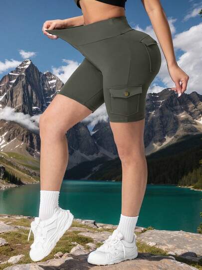Women's Cargo Pockets Outdoor Sports Shorts, High Waist Multiple Pockets Bermuda Shorts