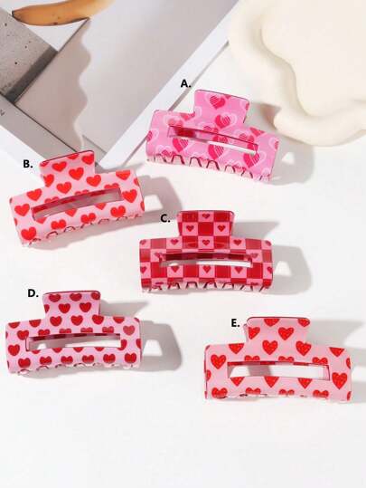 1pc Red Heart-Shaped Printed Pink Hair Clip, Women's Non Slip Hair Clip, Powerful Accessory To Keep Valentine's Day And New Year Perfect Fashion Hair Accessories Beauty Claw Clips Casual Hair Claw Fall Winter For Vacation Outfits Woman
