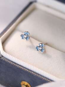 Pendientes de flor de iris azul de plata de ley 925 con piedras de circonita, regalo de uso diario de moda para mujeres, novias, madres, adecuado para Pascua, Día de San Valentín