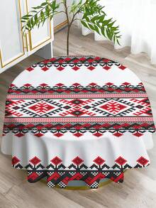 1pc Bohemian Geometric Series Print Tablecloth, Modern Polyester Rectangular/Round Waterproof Tablecloth, Digital Printing Suitable For Living Room, Home, Outdoor Dining Table, Small Round Table - Multicolor - View 15