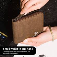 Men's Short Wallet, With Embossed Texture, Vintage Classic Soft Leather Wallet, Large Capacity, Zip Closure, Multiple Compartments And Card Slots, Suitable As Men's Gift, Back To School Gift, Graduation Gift