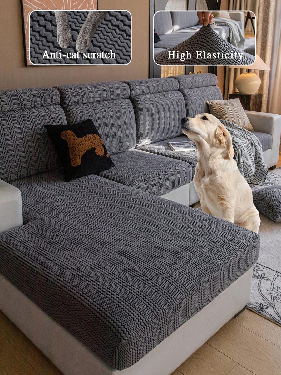 1 件羊毛加厚防滑沙发座套，防水、时尚、柔软亲肤、防宠物、弹性沙发套，适用于客厅 L 型组合沙发和 1/2/3/4 座沙发 - 深灰色 - 查看 1