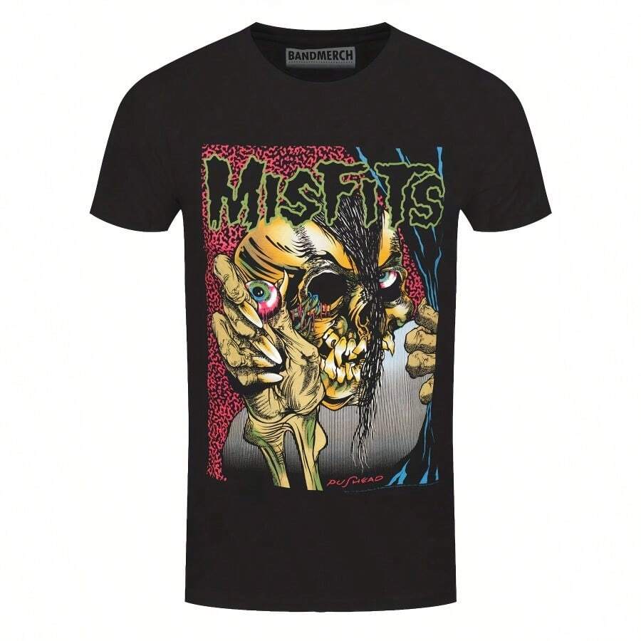 Men's Misfits Graphic T-Shirt - 100% Cotton Crew Neck, Black Skull & Slogan Print, Casual Streetwear, 220g/M², Short Sleeve, Casual Attire, Everyday Tshirt | Band Merchandise | Comfortable Fit - Black - View 1