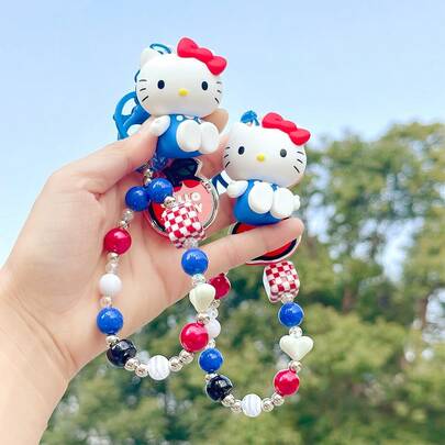 Sanrio 系列手链饰品 - 红蓝白 Hello Kitty 串珠链友谊手链，适合女孩、青少年和卡哇伊粉丝，串珠链