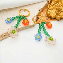 1 Pair Elegant Fashion Crystal Braided Beaded Flower Hoop Earrings, 18K Gold Plated Stainless Steel, Cute & Sweet Style For Women's Daily Wear