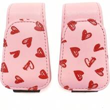 2 Pack Sunglasses Holder For Car Visor,  Leather Magnetic Sunglass Holder For Car With Clip,  Pink