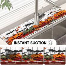 1pc Halloween Themed Faucet Mat - Ghost And Pumpkin Pattern, Absorbent Polyester Drain Mat, Suitable For Kitchen And Bathroom Sink, Waterproof Slip-Resistant Surface Protection