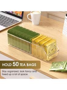 Tea Bag Organizer, Tea Bag Storage Box, Clear Storage Holder Storage Bins For Tea Bag, Sugar Packet, Coffee Bag, Spice Pouches, Multifunctional Plastic Organizer Box, 2-Compartment Desktop Organizer, Storage Box For Cabinet, Countertop, Pantry