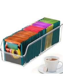 Tea Bag Organizer, Tea Bag Storage Box, Clear Storage Holder Storage Bins For Tea Bag, Sugar Packet, Coffee Bag, Spice Pouches, Multifunctional Plastic Organizer Box, 2-Compartment Desktop Organizer, Storage Box For Cabinet, Countertop, Pantry