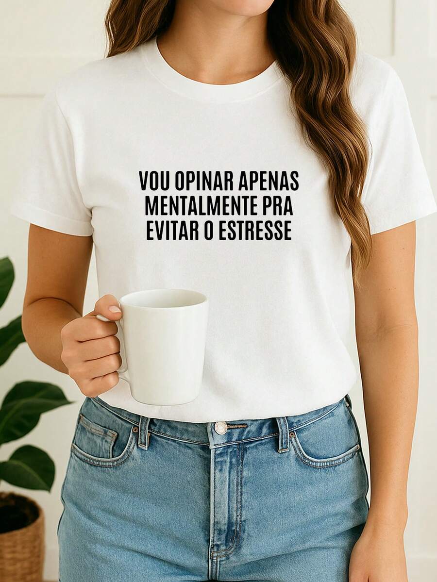 Babylook Women's T-Shirt Funny Phrases I Will Only Give My Opinion Mentally To Avoid Stress 100% Cotton - 白色 - 查看 1