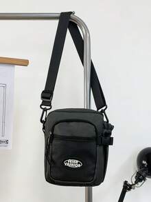 1 件男士单肩包单肩包肩带可调节拉链便携黑色纯色涤纶简约休闲时尚旅行上班出差商务学校学生男士单肩包