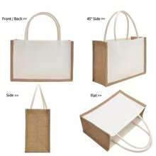 1 pieza Bolsa de yute blanca de doble cara (23cm-16cm-10cm/31cm-21cm-14cm) con asa, bolsa de transporte para suministros de almacenamiento, bolsa de playa reutilizable, bolsa de compras, bolsa de fiesta, adecuada para bodas, damas de honor, compras, playa, viajes, temporada de graduación, manualidades DIY.