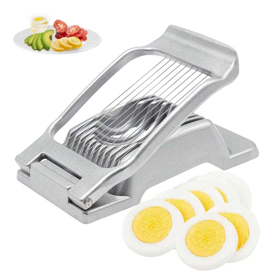 Cortador de huevos de metal resistente, cortador de huevos cocidos de acero inoxidable, corte manual de jamón, champiñones, fresas, frutas blandas, utensilios de cocina - Plateado - Ver 1