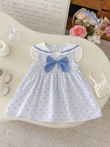 Robe d'été pour bébé fille au style marin avec nœud papillon et imprimé en forme de cœur