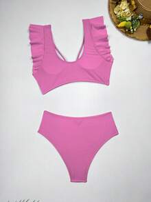 Fashionable & Slimming Ruffle Premium Sexy Bikini Swimwear Set, Perfect For Vacation - Pink - View 3