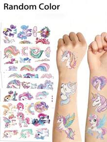 12-1 件闪光粉色独角兽临时纹身，可爱卡通闪光风格防水闪亮彩虹独角兽，生日派对用品装饰品，送给男孩女孩的完美礼物，礼品袋填充物，持续 2-5 天 - 彩色 - 查看 1