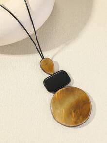 1 件波西米亚风格长吊坠项链女士，复古简约几何吊坠毛衣链配饰 - 棕色 - 查看 2