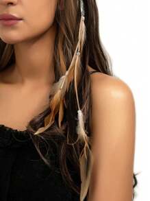 1 pieza Collar colgante con pluma estilo bohemio, Pinza para el cabello con pluma y borlas retro, Adecuado para atuendo diario, fotos de playa, decoración de fiesta temática, accesorios para el cabello, joyería para la cabeza