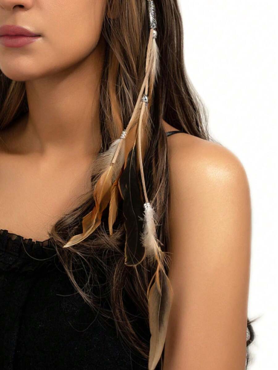 1 pieza Collar colgante con pluma estilo bohemio, Pinza para el cabello con pluma y borlas retro, Adecuado para atuendo diario, fotos de playa, decoración de fiesta temática, accesorios para el cabello, joyería para la cabeza