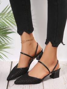 优雅女士网眼凉鞋 - 百搭尖头、粗跟、透气面料、橡胶鞋底 - 适合春夏季