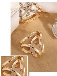 1個女士三環中空絲巾扣,適用於固定衣角和飾品裝飾 - 金色 - 查看 2