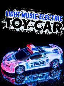 儿童电动灯光和声音警车玩具，可旋转电池供电幼儿男孩/女孩音乐模型警车（不含电池），返校