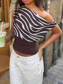 Polka Dot Print Tops For Womens Y2K One Shoulder Cropped Tank Tops Going Out Tops T Shirts Summer Streetwear Aesthetic Clothes - 卡其色 - 查看 1