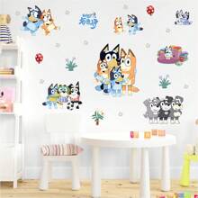 Bluey 1Pc Blueys Family And Friends Wall Decal 60*30CM Removable Wall Sticker Mural Home Room Decoration Bluey Bingo Dog Cute Coco Rusty Muffin Durable Party Decorative Accessories Ideal For Bedroom Living Room (Some Parts May Be Random)