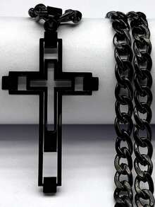 2025嘻哈十字架不锈钢链项链，金色长吊坠项链，男女通用 - 十字架項鍊 - 查看 11