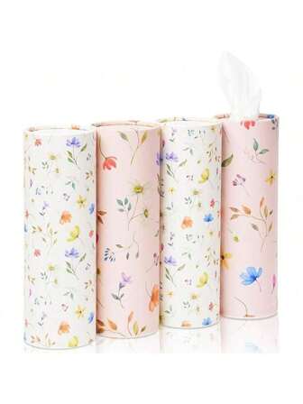 2 件/4 件车载纸巾架，每件 50 张 3 层 7.1x7.1 英寸花卉印花纸巾 - 便携式旅行纸巾盒，适合杯架，圆形车载纸巾分配器