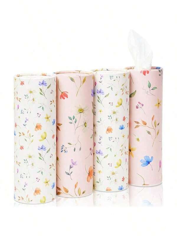 2pcs/4pcs Car Tissue Paper Holder, Each With 50 Sheets Of 3-Ply 7.1x7.1inch Floral Printed Paper Tissues - Portable Travel Tissue Box Fit For Cup Holder, Circular Car Tissue Dispenser