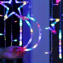 LED, Romantic, Warm White, Colorful, Stars, Moon, Home Furnishings, Festivals, Atmosphere, Decoration, String Lights, Curtain Lights