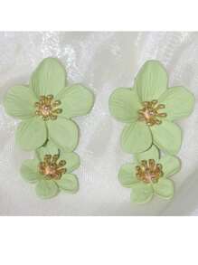 1 Pair Fashionable Chic Versatile Minimalist Fresh Five-Petal Flower Double Layer Earrings, Suitable For Women's Party And Daily Wear