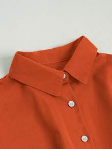 [Customized Development] Women's New Arrival Fashion Short Sleeve Solid Color Elegant Casual Shirt Dress Summer - Burnt Orange - View 7